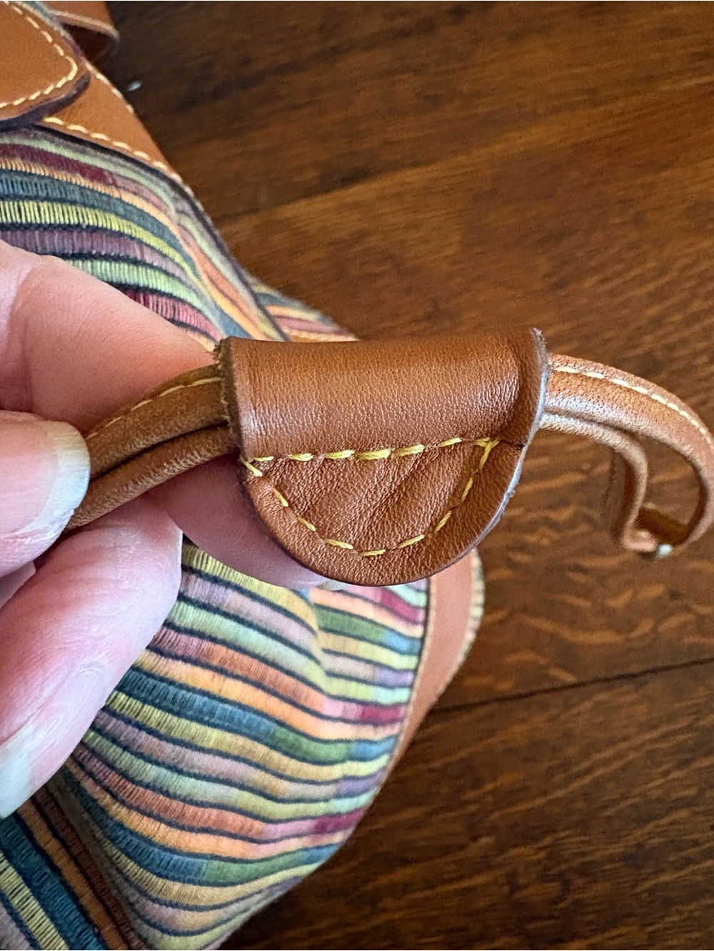 Vintage Bally Italy Multicolor Stripe Leather Drawstring Bucket Bag - Picture 9 of 13